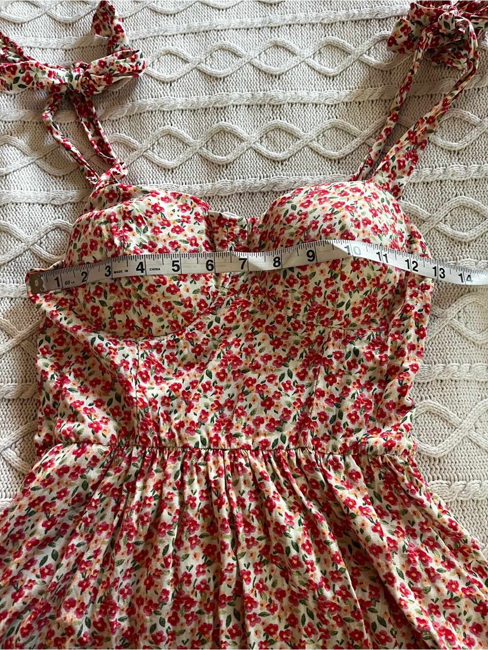 AUW Cream Sundress with Red and Pink Floral Print Juniors Size Small - Picture 5 of 10